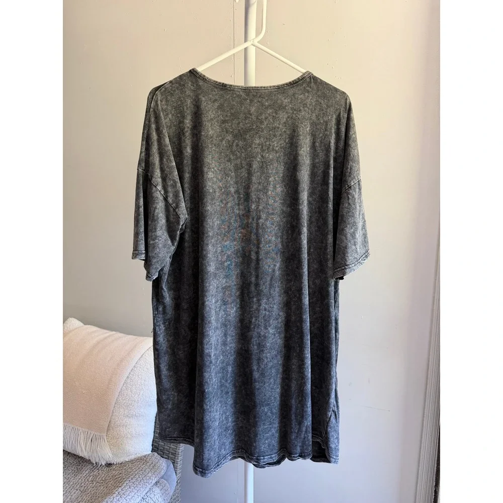 T-Shirt Dress Womens OS Charcoal Good Acid Wash Sequin Distressed Edgy